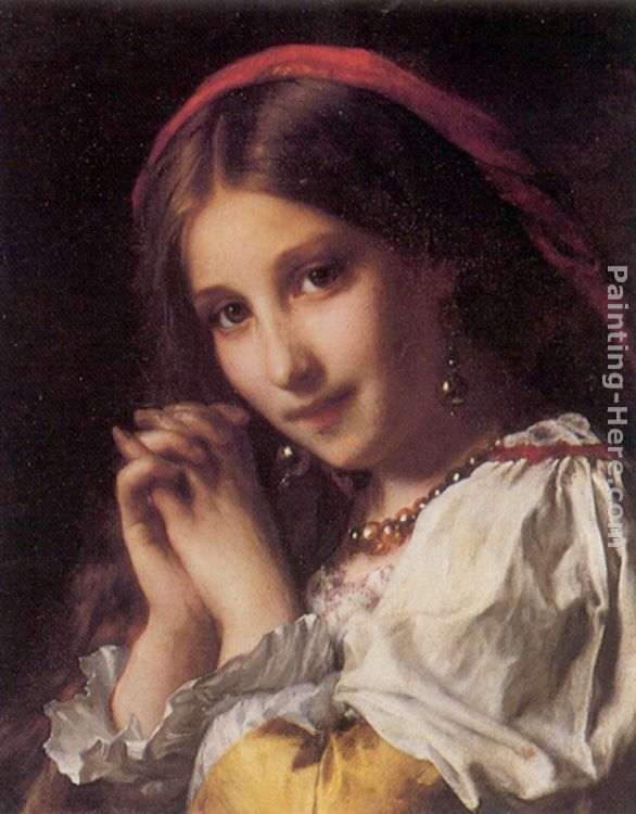Portrait of a Girl with Red Shawl painting - Etienne Adolphe Piot Portrait of a Girl with Red Shawl art painting